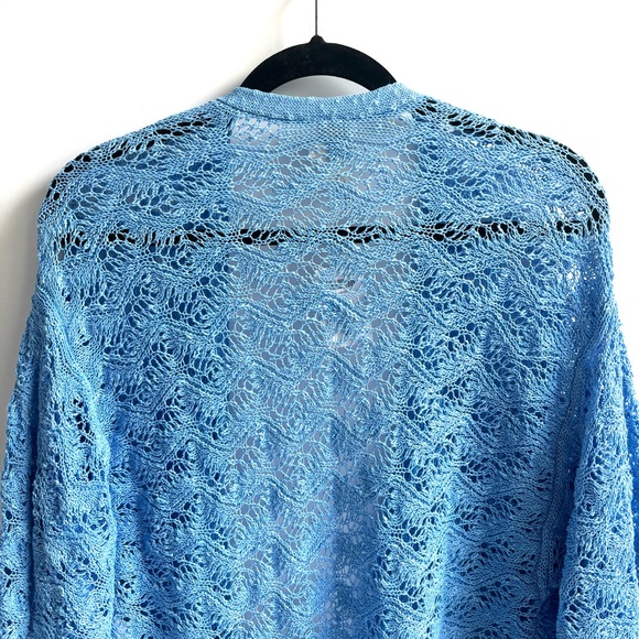 Chico’s Patrice Shrug Linen Blend Cardigan Sweater 3/4 Sleeves Manganese Blue - Picture 8 of 15